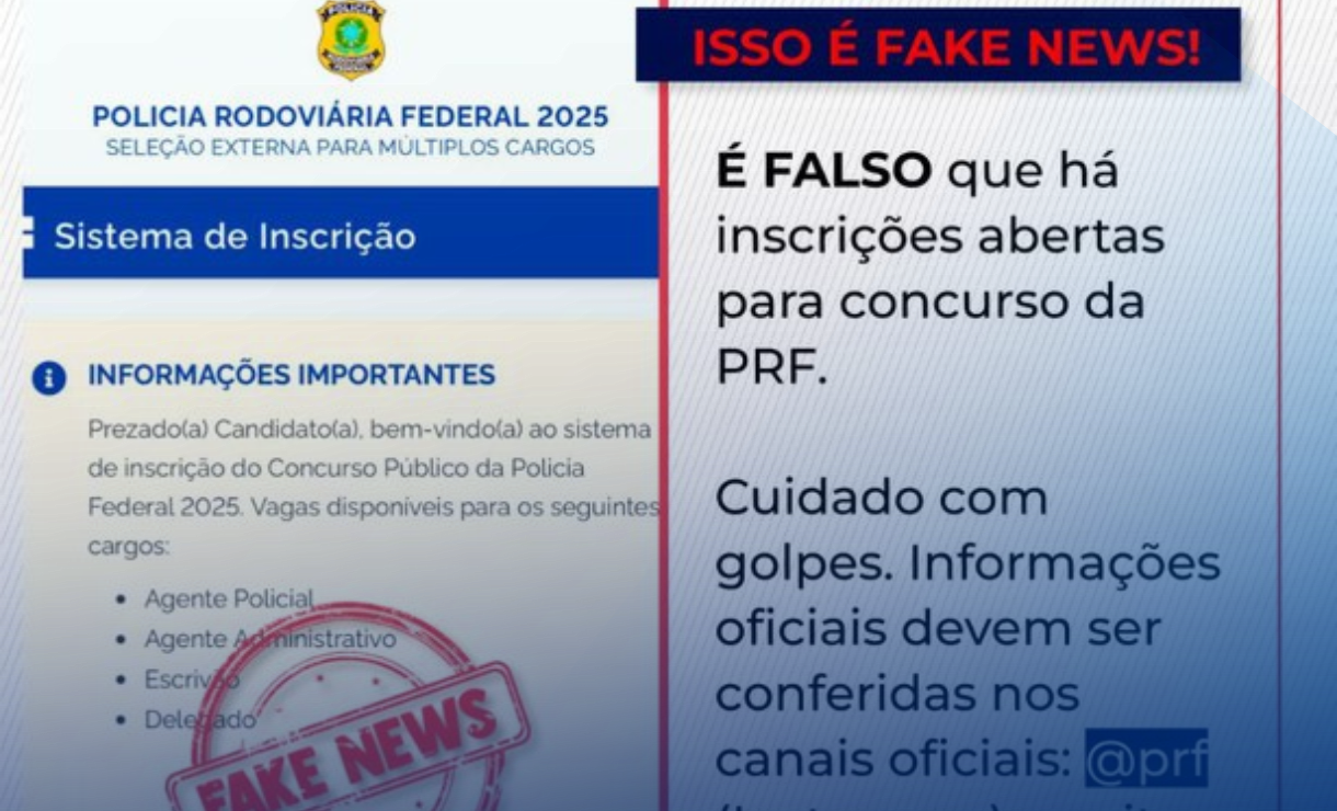 PRF desmente fake news sobre novo concurso público e alerta para golpe com site falso